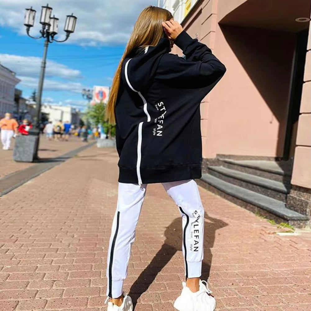 Winter Chic Oversized Tracksuit Back Zipper Long Hoodie + Pants Set Street Sportswear Pullover Hip-Hop Two-Piece Women Outfits