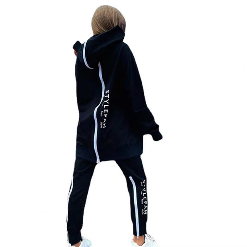 Winter Chic Oversized Tracksuit Back Zipper Long Hoodie + Pants Set Street Sportswear Pullover Hip-Hop Two-Piece Women Outfits