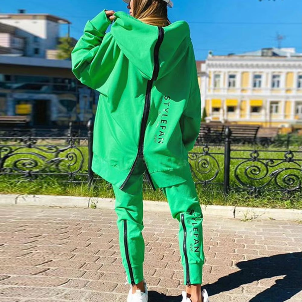 Winter Chic Oversized Tracksuit Back Zipper Long Hoodie + Pants Set Street Sportswear Pullover Hip-Hop Two-Piece Women Outfits